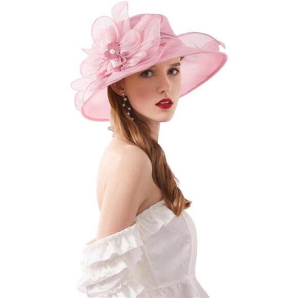 Women's Kentucky Derby Church Dress Hat Wide Brim Leaf Flower Bridal Shower Hat